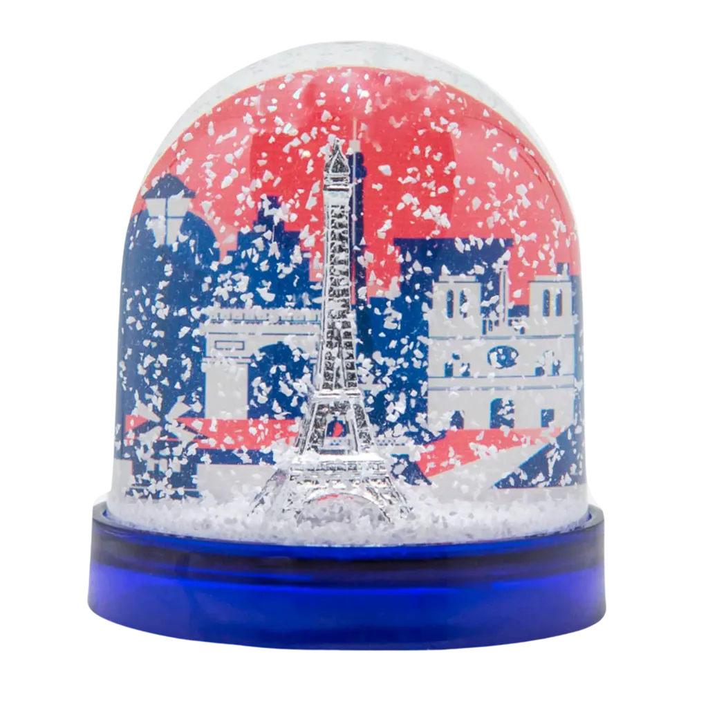 Large Snow Globe, Eiffel Tower Blue, White, Red