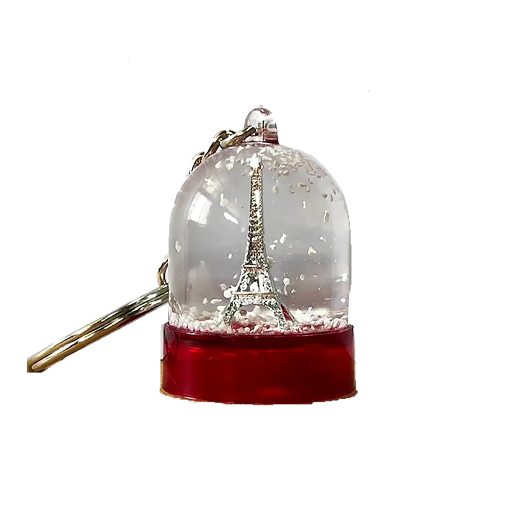 Keychain with red base and silver Eiffel Tower