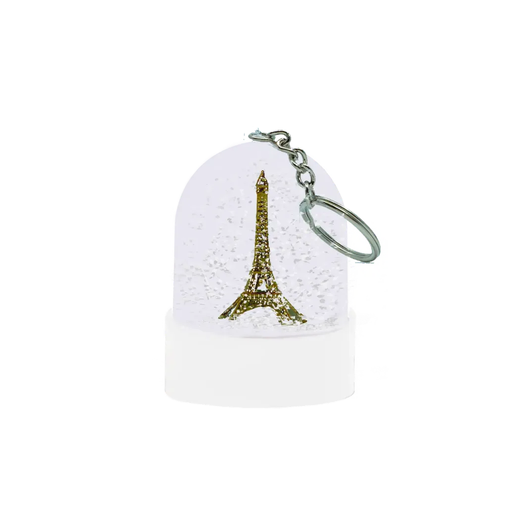Keychain with white base and bronze Eiffel Tower
